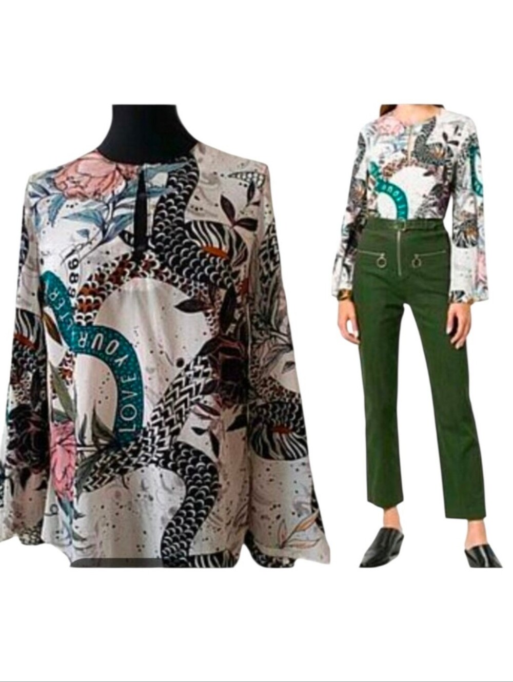 Dorothee Schumacher 100%  Silk Blouse Floral Fantasy Whimsical Printed Top Sz 2